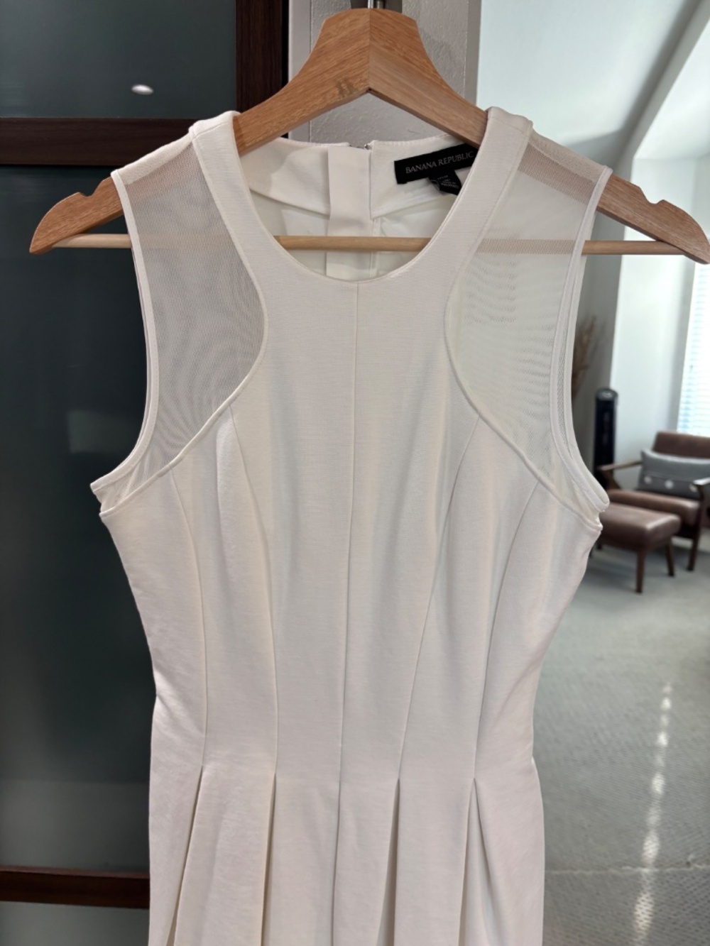 Banana Republic Mesh Ponte Fit & Flare Mini Dress - White Size 2P - Picture 6 of 14